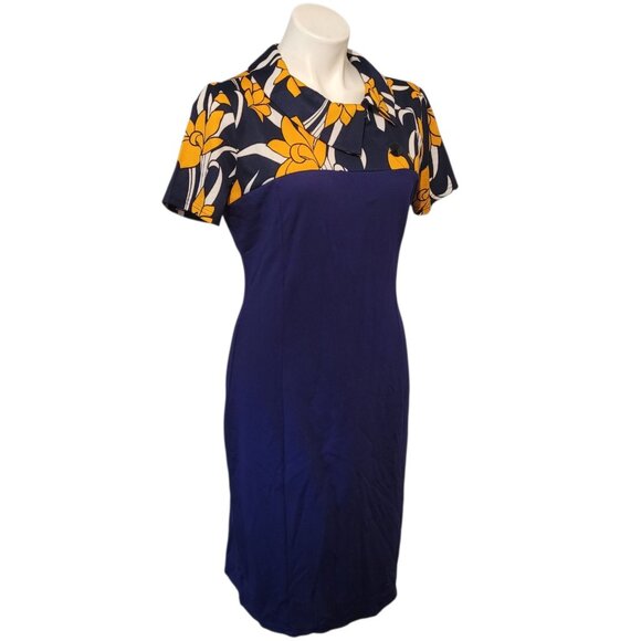 Homeyee Retro Dress Size XL Navy And Yellow Modern Does 70s - Picture 1 of 7